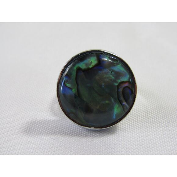 Green Abalone Gem Silver Tone Adjustable Ring 6" Boho Cottagecore Whimsycal - Picture 1 of 7
